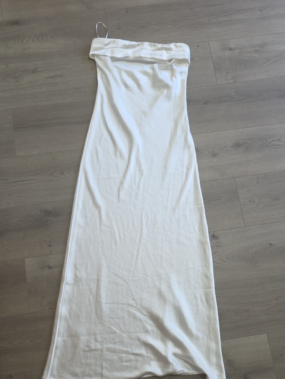Strapless White Maxi Dress with Fold-Over Bodice